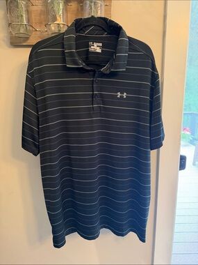 Under Armour Men’s Black Polo with Thin White Stripes